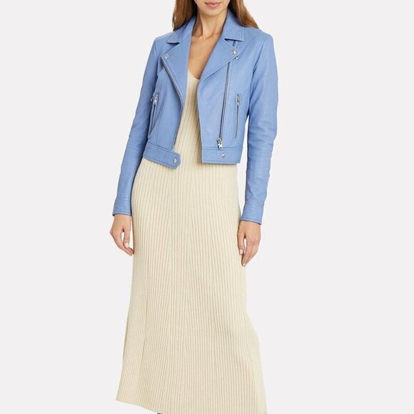 IRO HARTLEY LEATHER MOTO JACKET IN BLUE-LT - Picture 8 of 14